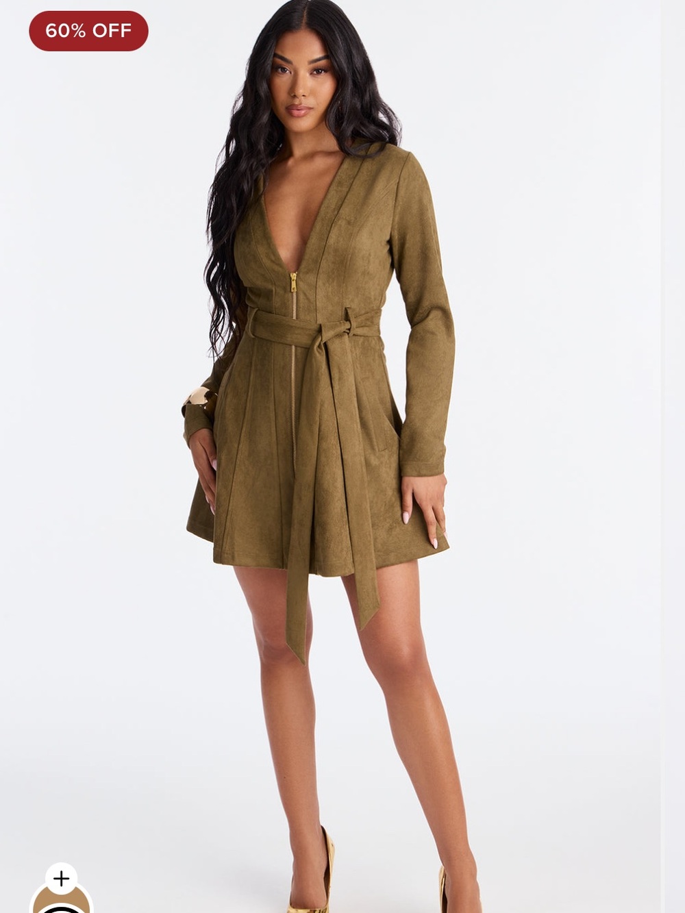 NWT Olive Faux Suede Mini Dress with Belt sexy